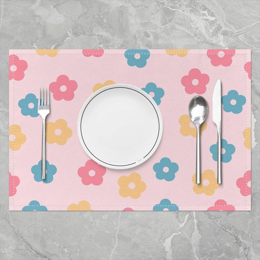 Retro Flowers Placemats Set of 4,70s 80s Hippie Groovy Table Mats,Colorful Daisy Flowers Placemat for Kitchen Dining Table Sweet Pink Dining Table Decor,18"x12"