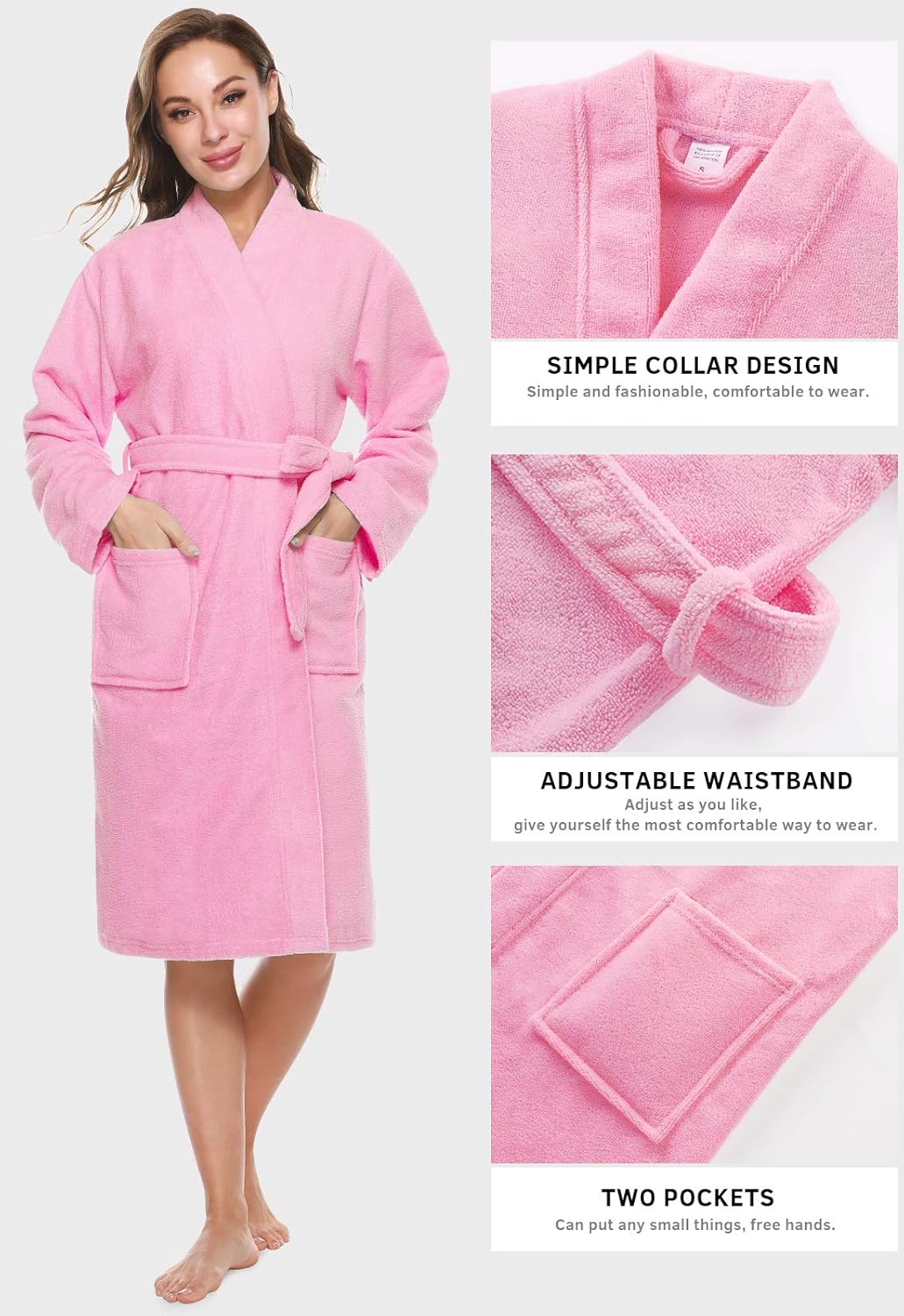 Kniffi Kimono Bathrobe for Women Terry Cloth Robes knee length towel Bathrobe