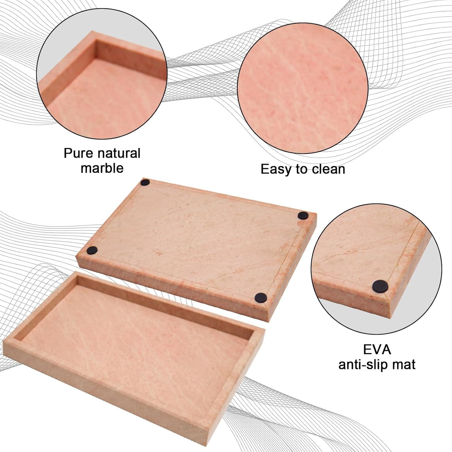 Pure Natural Marble Tray for Bathroom, Dresser, Sink. Cosmetics, toiletries, perfumes, Jewelry, Candles, etc. can be Placed (Cherry Blossom Pink, 12" x 8" x 1.2")