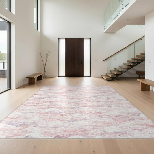 Design&I 8'x10' Smooth Finish Abstract Abstract Foldable Mat, Blush Pink Snag-Free Chair-Friendly Large Carpet for Dining Room, Large Office, Lounge | 2110772