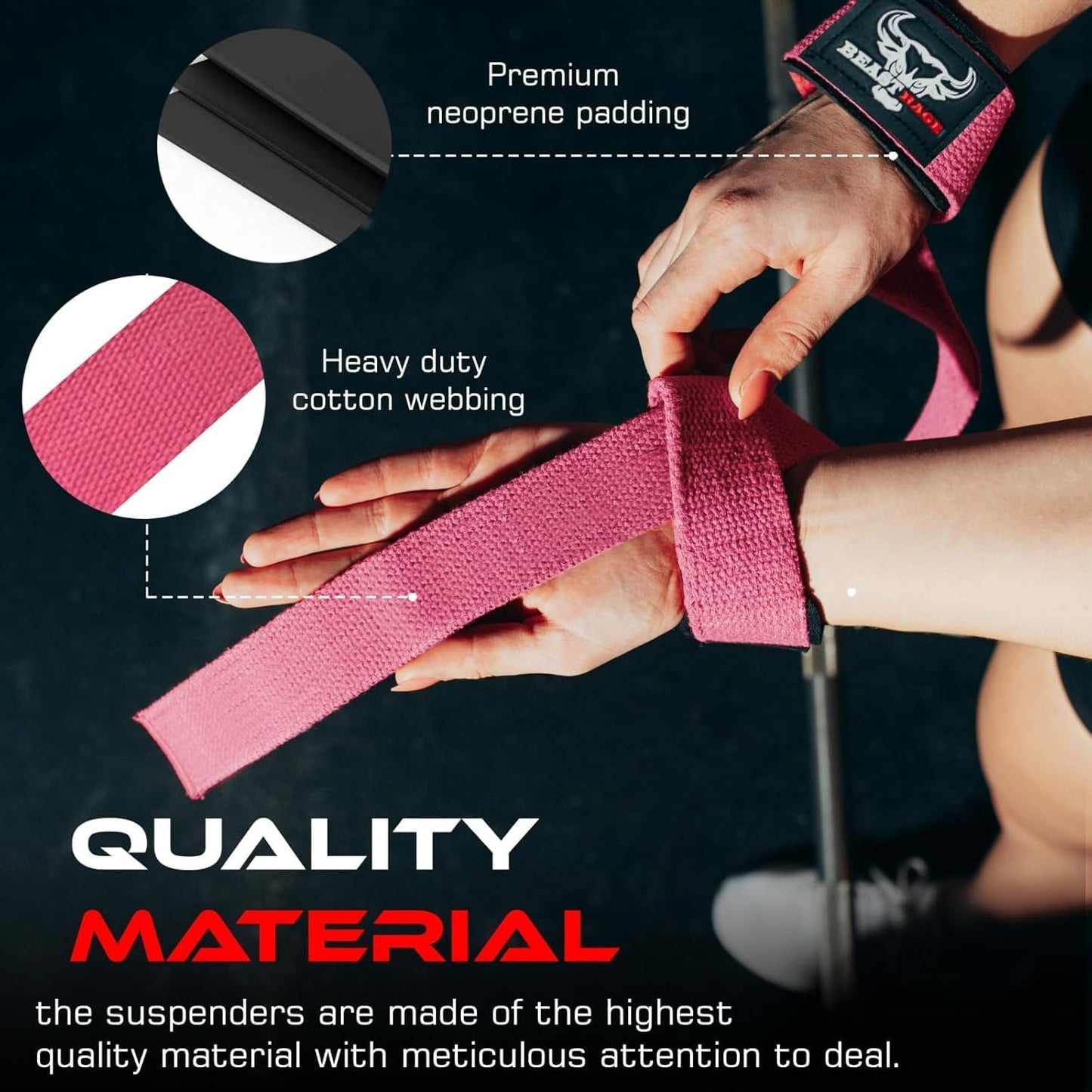 BEAST RAGE Lifting Wrist Straps for Weightlifting, Straps Gym Grip Power Workouts Lifting Straps Padded Neoprene & Premium Cotton Men Women, Deadlift Bodybuilding Exercise Lifting Straps