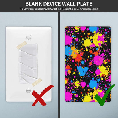 Neon Abstract Pink Blue Yellow Paint Splatter Single Toggle Blank Wall Plate Light Switch Cover Decorative 1 Gang For Kitchen Room Bathroom Size 4.5" X 2.75"