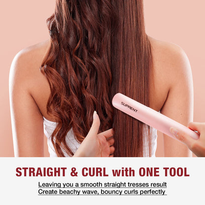 SUPRENT Hair Straightener 1 Inch Flat Iron- 2-in-1 Ceramic Straightens & Curls for Travel- Heats Up Fast- Hair Straightening Iron with 110-240V Dual Voltage and LCD Display- Pink