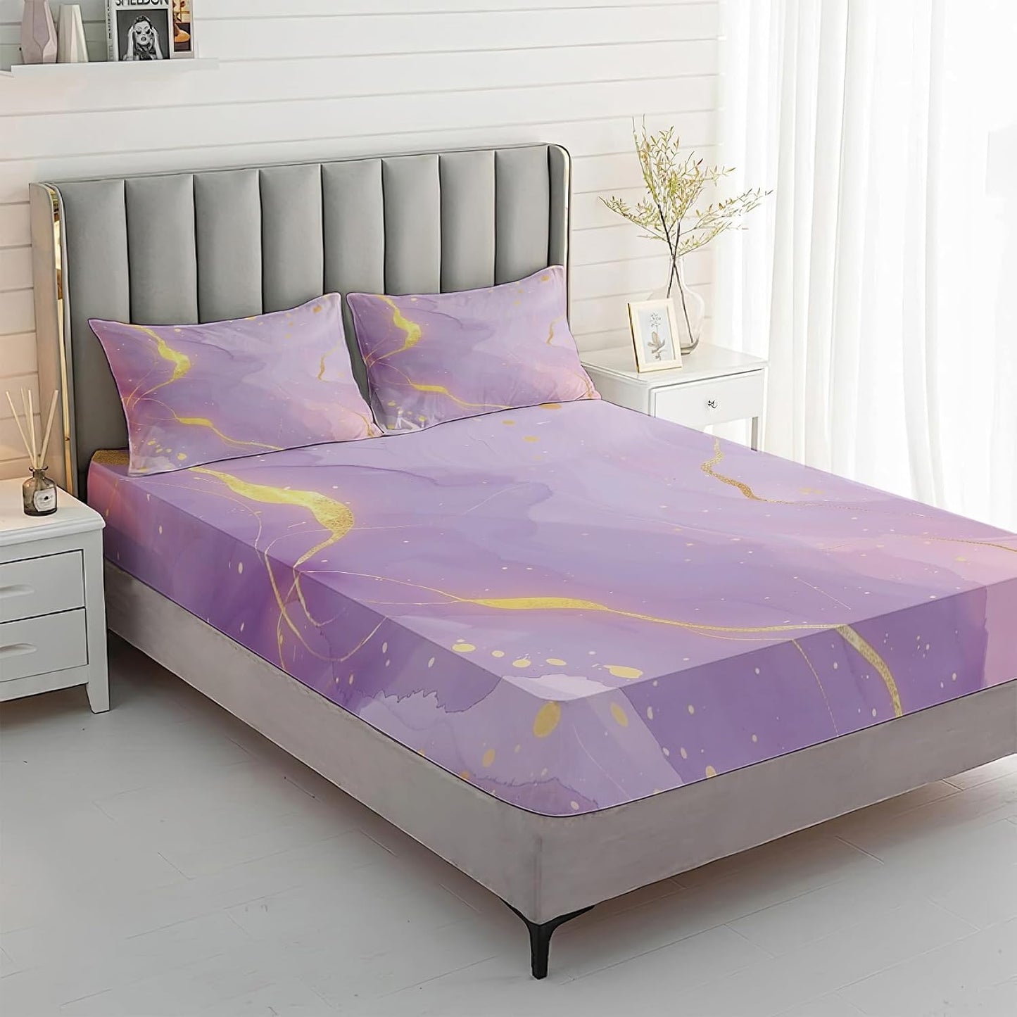 Marble Sheets Full Sheet Set, Pink Gold Bed Sheets, Abstract Marble Bedding Bedroom Decor, Soft Microfiber Deep Pocket Fitted Sheet & Flat Sheet & 2 Pillowcases
