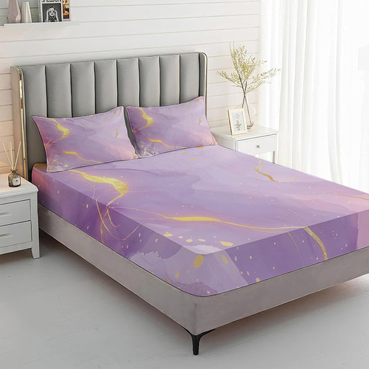 Marble Sheets Full Sheet Set, Pink Gold Bed Sheets, Abstract Marble Bedding Bedroom Decor, Soft Microfiber Deep Pocket Fitted Sheet & Flat Sheet & 2 Pillowcases