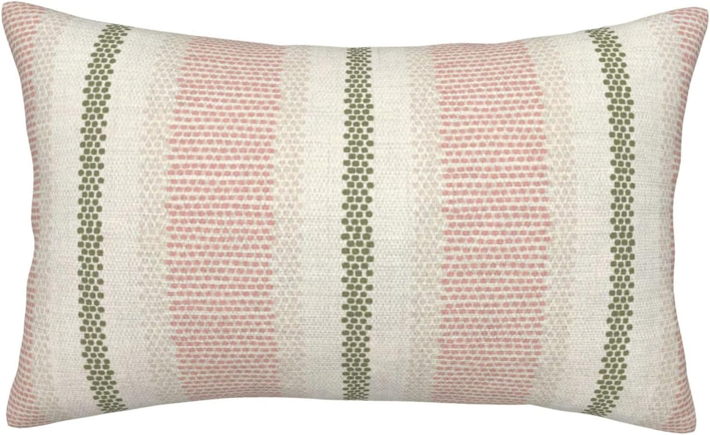 Boho Pillow Covers 12x20 Set of 2 Sage Green Pink Stripe Polka Dot Throw Pillow Covers Outdoor Decoration Modern Abstract Decorative Pillowcase Farmhouse Linen Lumbar Cushion Case for Home Sofa