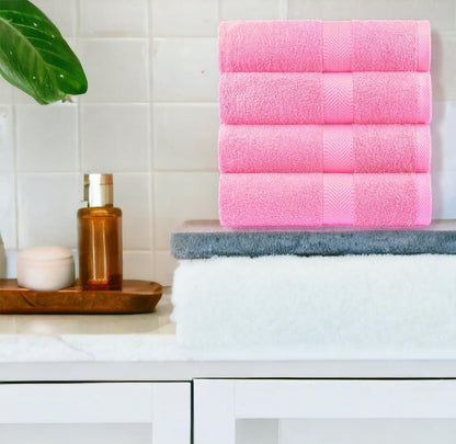 BY LORA 540 GSM Bath Towel Set of 4, 27 x 54 in 100% Ring-Spun Cotton Terry, Mid-Weight Plush Hotel Quality Bath Towels, Pink