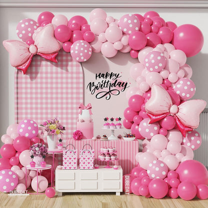 Pink Balloon Garland Arch, 136Pcs Pink Rose Polka Dots Balloon for Cortoon Theme Birthday Girl Baby Shower Decoration