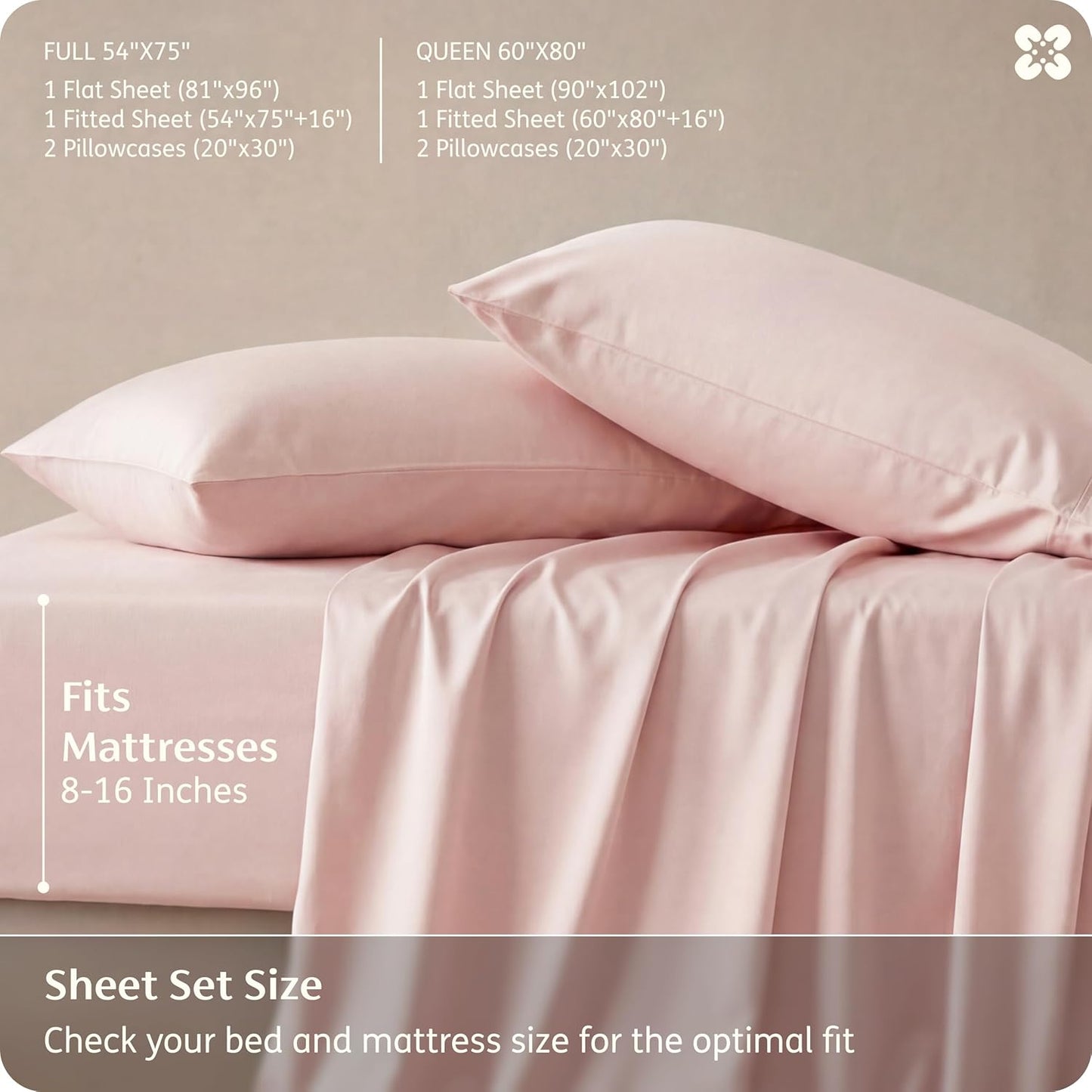 Bedsure Queen Sheet Set, Rayon Derived from Bamboo, Cooling Sheets, PureWoven, Breathable & Soft, Deep Pocket Up to 16 Inches, Hotel Luxury Silky Bedding for Hot Sleepers, Pink