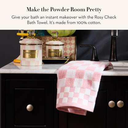 MACKENZIE-CHILDS Cotton Bath Towel, Washable Bath Towel for Bathroom Decor, 28" x 55", Pink-and-White Rosy Check