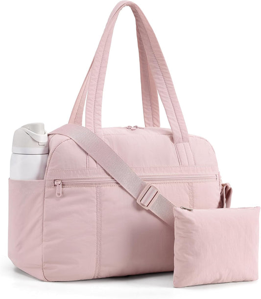 LIGHT FLIGHT Personal Item Travel Bag, Lightweight Gym Bag for Women, 20L Weekender Duffel Bag with Toiletry Pouch, Carry on Overnight Dance Duffle, Pink