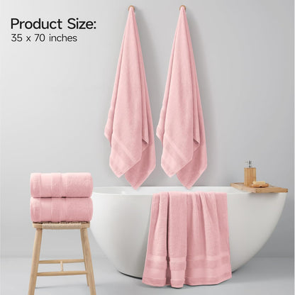 REDKISS 100% Cotton Bath Towels Set of 2, Extra Large Bath Sheets 35 X 70 Inches, Super Soft, Highly Absorbent & Quick Dry Shower Towels for Bathroom, Gym, Spa, Pool & Hotel, Pink