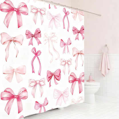 Pink Bow Shower Curtain Cute Coquette Bowknot Shower Curtains for Girls Bathroom Waterproof Polyester Fabric Bath Curtain 72 x 72 Inch with 12 Hooks