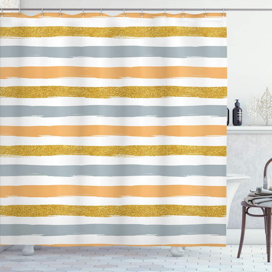 Ambesonne Abstract Shower Curtain, Horizontal Funky Stripes in Paintbrush Style Modern Colorful Illustration, Cloth Fabric Bathroom Decor Set with Hooks, 69" W x 84" L, Peach White