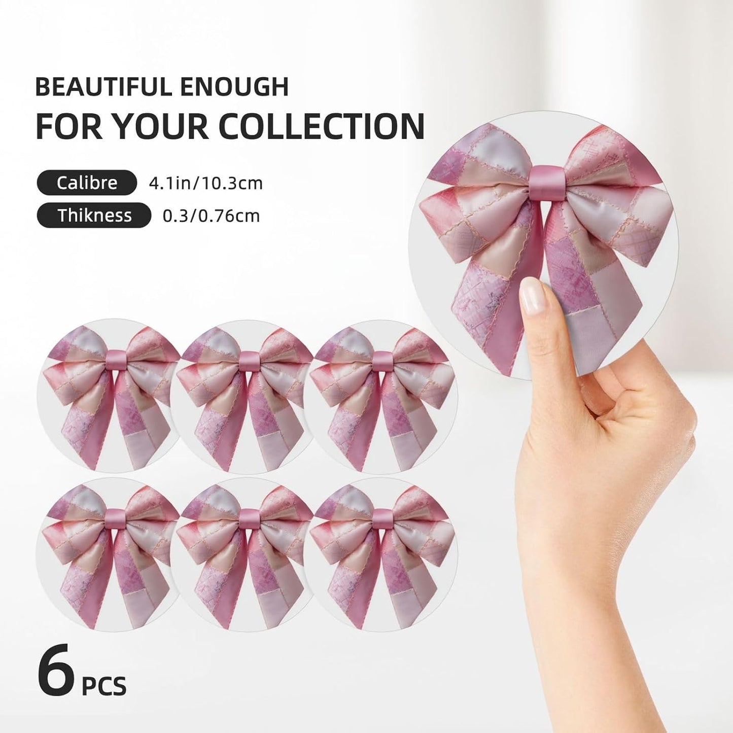 Light Pink Bow Balloon Patchwork Embroidery Ceramic Coasters with Holder Set of 6 Coffee Cup Drink Coasters