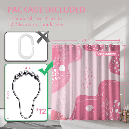 Light Pink Shower Curtain Cute Pink and White Boho Mid Century Modern Shower Curtains for Girly Bathroom Decor Sets, Waterproof Cloth Fabric with Hooks, 70x72 Inch