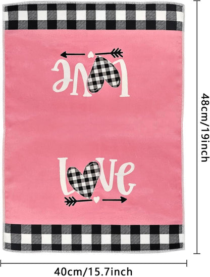 Valentines Day Decorations Kitchen Towels, 2Pcs Pink 24*15.7In Valentine Dish Towels With Love Heart Patterns Valentine Hand Towels Valentine's Day Towels Table Decor For Indoor Home Kitchen Decor