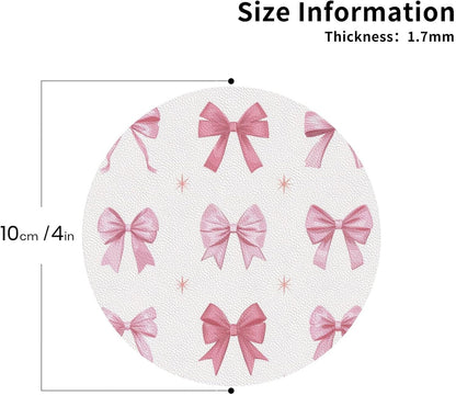 Nine Light Pink Bows Drinks Coasters Set of 4 Leather Drink Coasters for Tabletop Protection Heat Resistant Bar Cup Mat Pad