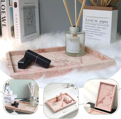Natural Marble Tray, Stone Tray for Bedroom/Bathroom/Kitchen/Vanity Countertop, Jewelry Tray for Rings Earrings Necklace Bracelet Watch, Room Decor Aesthetic