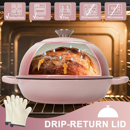 AHJ 6QT Dutch Oven For Bread Baking, Enameled Cast Iron Dutch Oven Pot with Lid, Multi-Functional Bread pan, Sourdough Baking Supplies with Proofing Basket, Cast Iron Bread Oven, Silicone Sling & Gloves.