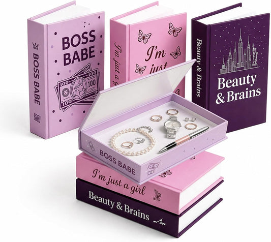 Honey & Hammer Co. Decorative Books with Storage–Set of 3 Faux Book Boxes for Glam Room, Table Decor, Bookshelf Decor & Accents–Empowerment Gift Box, Pink Glossy Book Decor for Home & Living Room