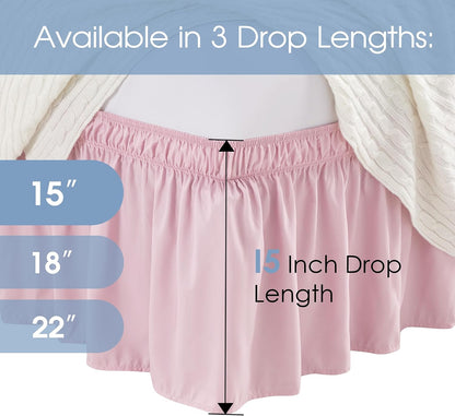 FreshCulture Full Bed Skirt, Elastic Wrap Around Bed Skirt Full Bed, Easy Fit with 15-Inch Tailored Drop, Hotel Quality Dust Ruffle for Full Size Bed, Bed Skirt Full Size (Dusty Pink)