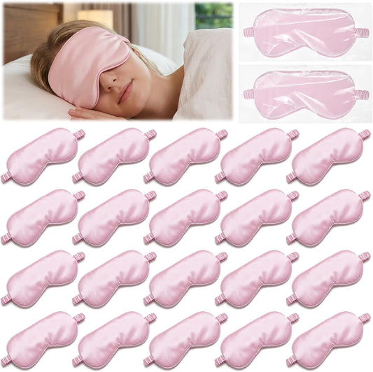 20 Pcs Silk Sleep Eye Mask for Sleeping Adjustable Elastic Strap Blackout Smooth Soft Eye Covers No Pressure Sleep Mask for Women and Men Comfortable Blindfolds(Pink)