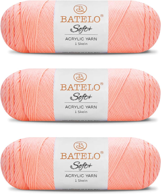 Soft Peach Pink Yarn 1008 Yards - 3 Pack Acrylic Yarn of 200g/7.5oz - 4 Medium (Worsted) - Crocheting, Knitting, Amigurumi, Craft