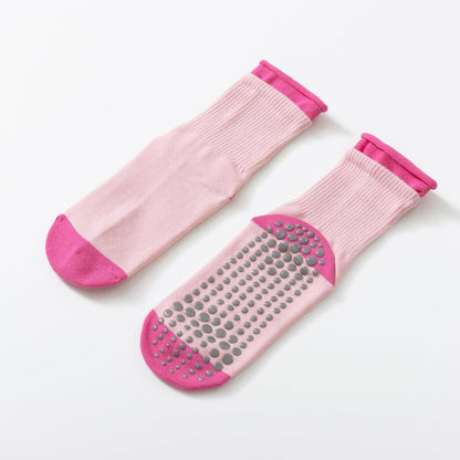 Verdancy Yoga Pilates Socks with Non-Slip Grips for Women Color-Blocked Cushioned Crew Socks for Barre Ballet Dance