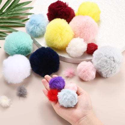 M METERXITY 25-Pack Faux Fur Pom Poms, 1.2 Inch/ 1.6 cm Soft Fluffy Pompoms Balls Faux Rabbit Fur with Elastic Loop for Hats/Bags/Keychains/Knitting Accessories/DIY Crafts [Pink]
