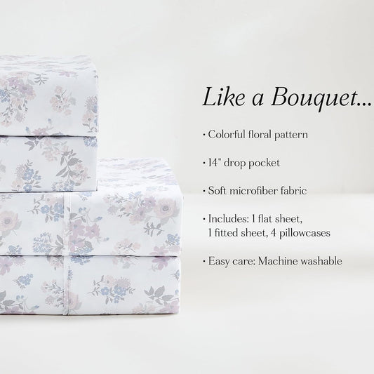 Lush Decor Suzette Sheet Set 6 Piece Set Queen Pink - Floral Sheets - Flower Bed Sheets - Cottage Decor