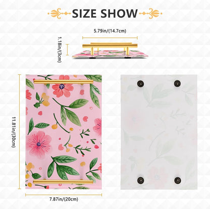 Flowers Floral Pink Decorative Large Tray with Handles Outdoor Serving Tray for Jewelry Perfume for Food Carrying bandejas para cumpleanos