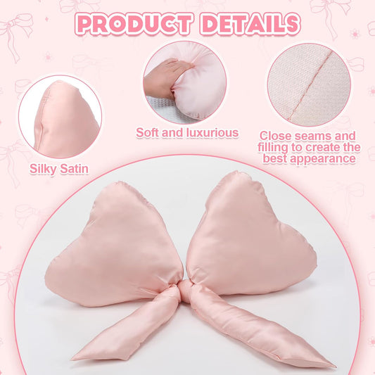 Beeveer 1 Pack Bow Throw Pillow 27 x 24 Inches Big Mother Day Satin Pillow Bow Shaped Coquette Pillows Cushion for Sofa Office Lumbar Gifts Decorative for Mothers Day Aesthetic Decor(Pink)