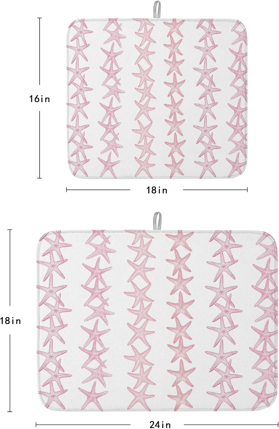 Light Pink Starfish Coastal Dish Drying Mat for Kitchen Counter, Microfiber Dishes Drainer Mat Rack Pad, Nautical Summer Ocean Modern Absorbent Dish Bottle Drying Mats, 18''x24'', 2 Pack