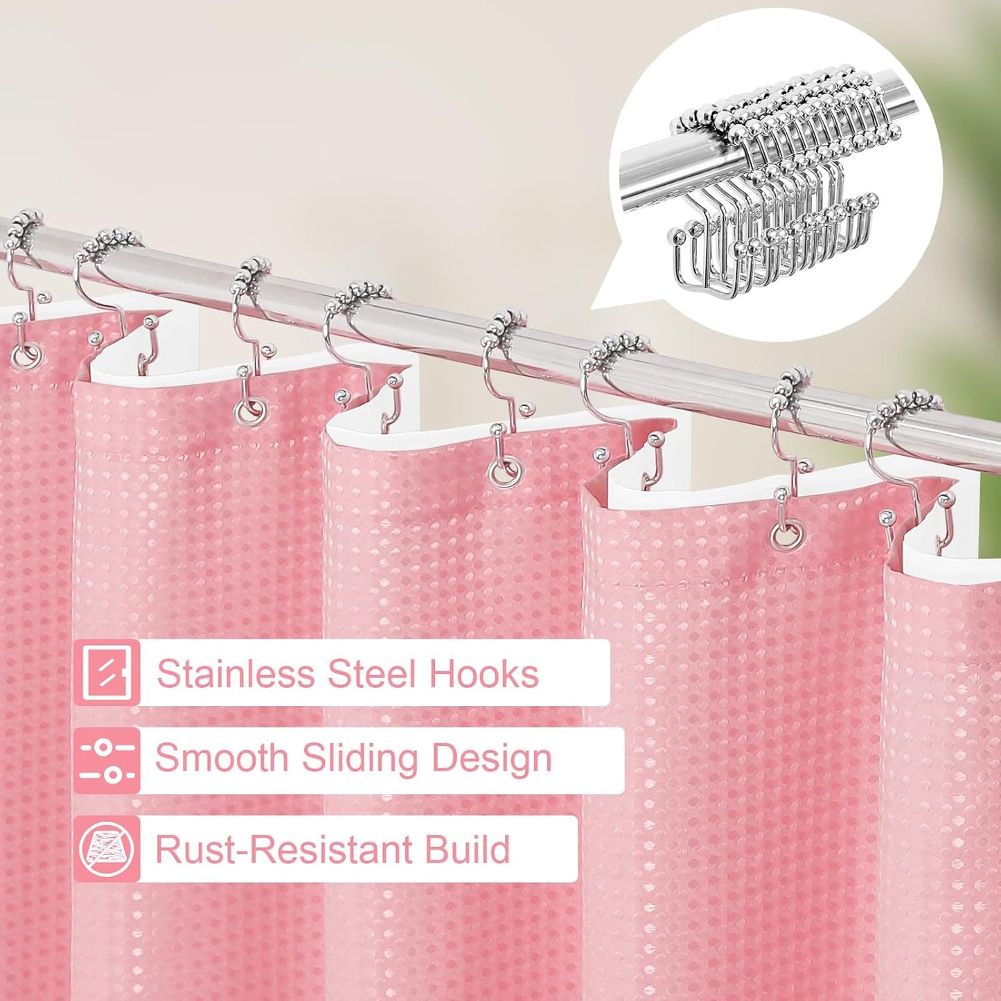 3 in 1 Stall Half Size Pink Shower Curtain Set-36 W x 72 H, Modern Waffle Waterproof Fabric and PEVA Liner Set with Stainless Steel Hooks