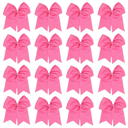 16 Pcs Valentines Large Cheer Hair Bows Grosgrain Ribbon Elastic Bands Handmade Ponytail Holder For Cheerleading Girls School College Sports (Large Pink)