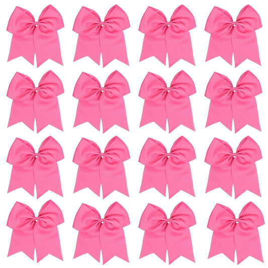 16 Pcs Valentines Large Cheer Hair Bows Grosgrain Ribbon Elastic Bands Handmade Ponytail Holder For Cheerleading Girls School College Sports (Large Pink)