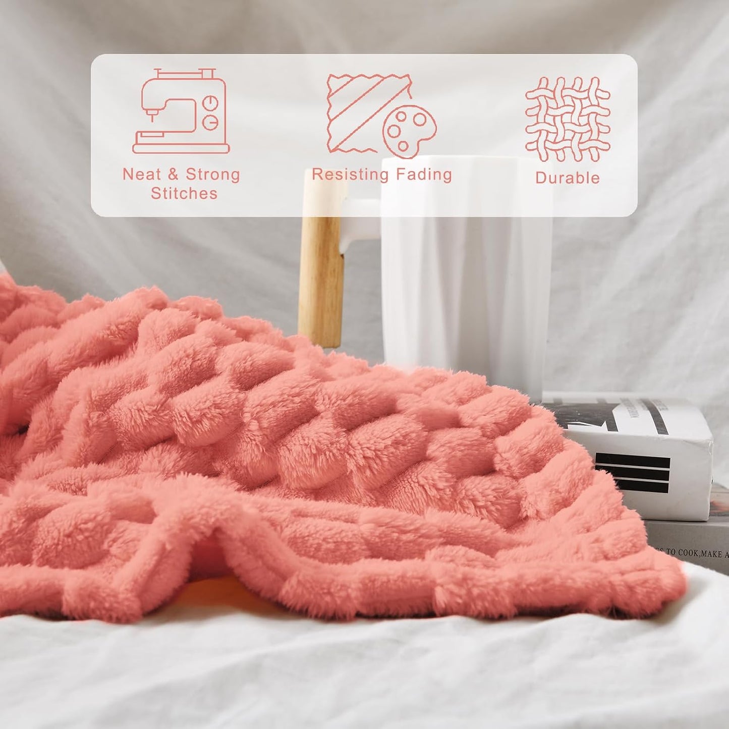 PLEASANT BOULEVARD Fleece Throw Blanket for Couch with 3D Turtle Shell Jacquard Soft Blanket, Fuzzy Blanket for All Seasons 60x80 Inches, Pink