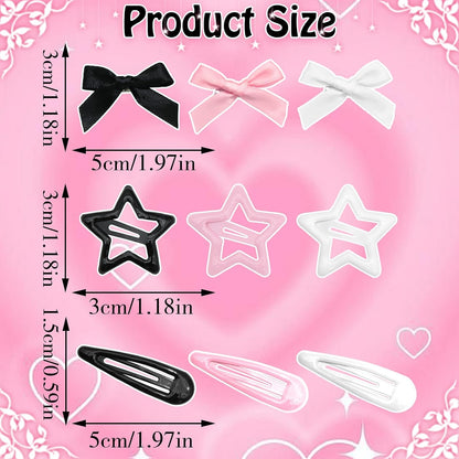 36Pcs Pink Bow Hair Clips 3 Style Y2K Star Hair Barrettes for Women Metal Snap Hair Clips Black White Mini Satin Hair Bows Non-Slip Hair Barrettes Pins Accessories for Girls