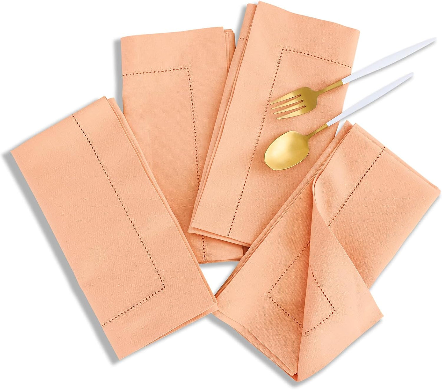 Solino Home Cotton Linen Napkins Set of 4 - Hemstitch Peach Bloom Dinner Napkins Cloth 20 x 20 Inch for Spring, Summer - Handcrafted and Machine Washable