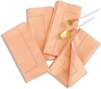 Solino Home Cotton Linen Napkins Set of 4 - Hemstitch Peach Bloom Dinner Napkins Cloth 20 x 20 Inch for Spring, Summer - Handcrafted and Machine Washable