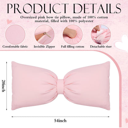 AceOrbit Pink Long Bow Pillow 12 x 30 Inch 100% Cotton Oversized Pillow Coquette Big Bow Shaped Cushion Aesthetic Room Decor Cushion for Bed Sofa Couch Holiday Car Coquette Decor