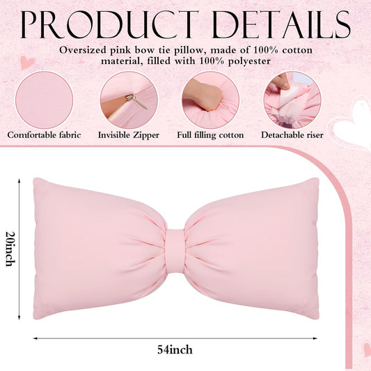 AceOrbit Pink Long Bow Pillow 12 x 30 Inch 100% Cotton Oversized Pillow Coquette Big Bow Shaped Cushion Aesthetic Room Decor Cushion for Bed Sofa Couch Holiday Car Coquette Decor