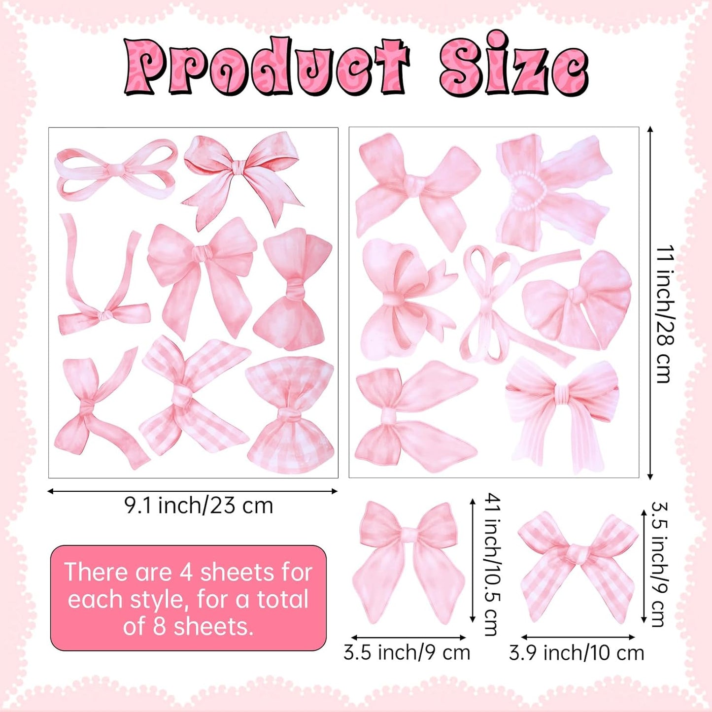 60Pcs Pink Bow Decals Bow Wall Stickers Vinyl Bowknot Decals Sticker Bows Knot Walls Decor Bowtie Decal Peel and Stick Bows Wall Decoration for Nursery Room Home Bedroom Decor, 4"