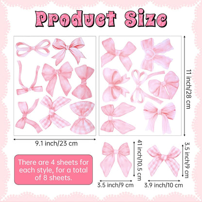 60Pcs Pink Bow Decals Bow Wall Stickers Vinyl Bowknot Decals Sticker Bows Knot Walls Decor Bowtie Decal Peel and Stick Bows Wall Decoration for Nursery Room Home Bedroom Decor, 4"