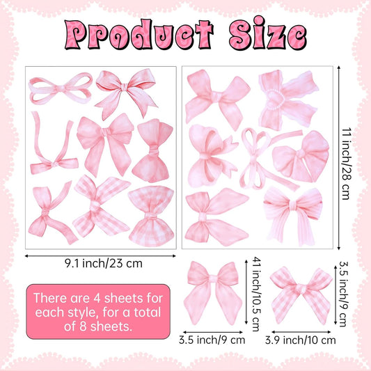 60Pcs Pink Bow Decals Bow Wall Stickers Vinyl Bowknot Decals Sticker Bows Knot Walls Decor Bowtie Decal Peel and Stick Bows Wall Decoration for Nursery Room Home Bedroom Decor, 4"