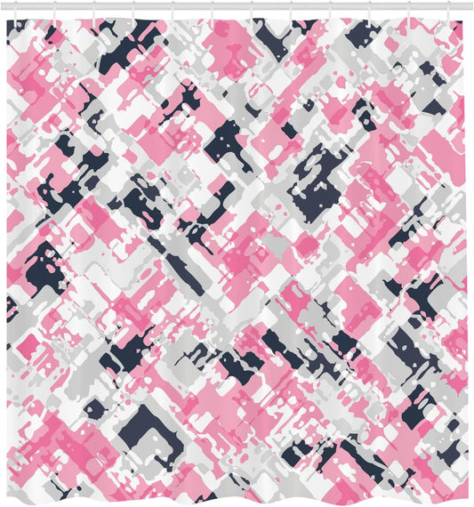 Ambesonne Geometric Shower Curtain, Grunge Style Abstract Modern Watercolor Brushstroke Fluid Colors Design, Cloth Fabric Bathroom Decor Set with Hooks, 69" W x 75" L, Baby Pink
