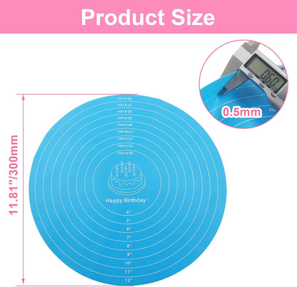 2 PCS 12 Inch Silicone Cake Mat, Round Silicone Baking Mat with Measurements Non-Stick Cookie Pad, Reusable Pastry Baking Sheet for Baking Pizza Pan/Rolling Dough(Pink, Blue)
