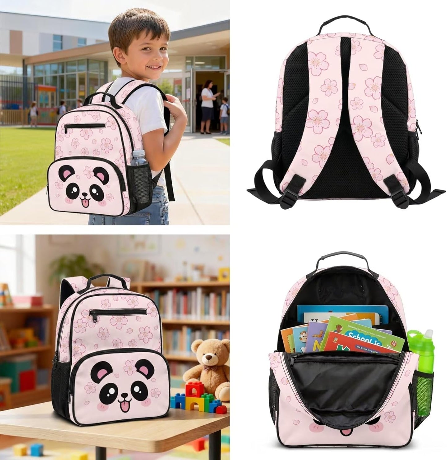 COEQINE Customized Preschool School Bag For Kindergarten with Lunchbox Toddler Backpack for Girls Padded Straps and Breathable Back Panel Elementary Cat Pink Bow Heart Cute Bookbag,13 In