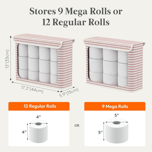 Lifewit 22L Toilet Paper Storage Holder for 9 to 12 Rolls, Foldable Fabric Toilet Paper Basket with Lid, Freestanding Bathroom Tissue Storage and Organization for TP, Towels and Toiletries, Pink